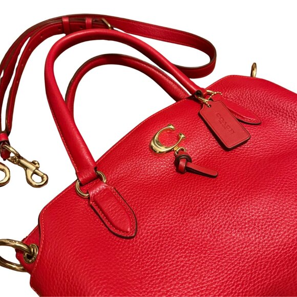 COACH REMI Pebbled Leather Three Compartments Satchel Top Handle Bag in Red - Picture 3 of 8